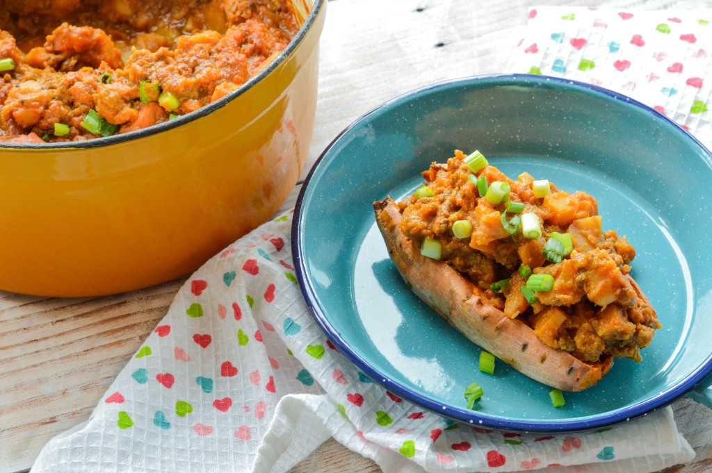 Nightshade-Free Chili Stuffed Baked Sweet Potatoes