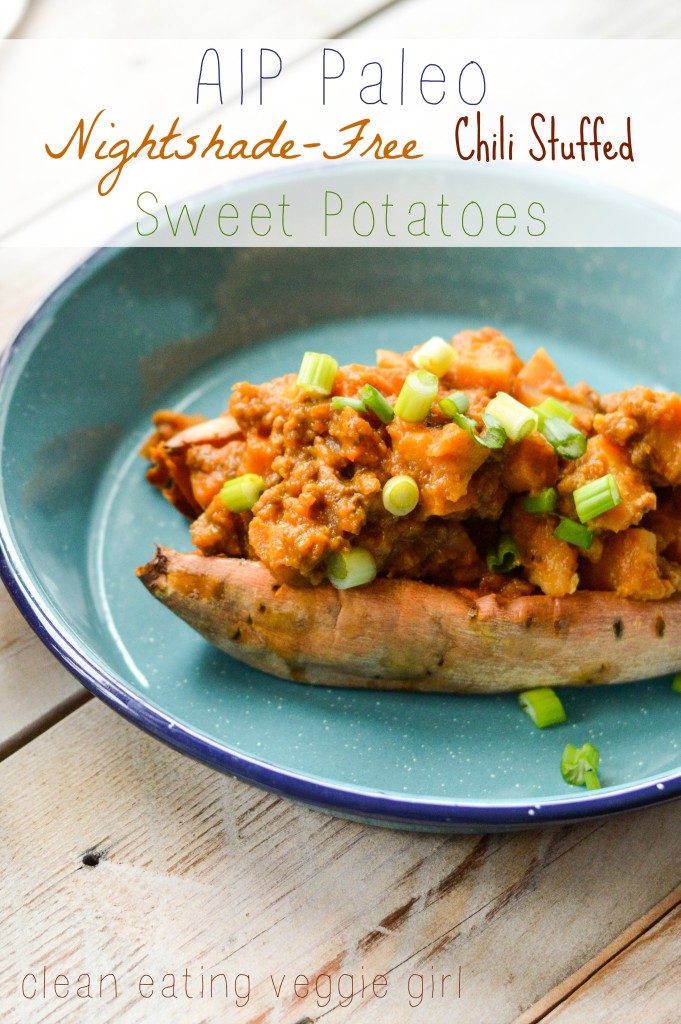 AIP Paleo Nightshade-Free Chili Stuffed Sweet Potatoes {Gluten-Free, Dairy-Free}| cleaneatingveggiegirl.com