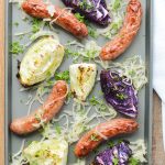 This Sheet Pan Sausage and Cabbage with Sauerkraut only dirties one pan and is nearly entirely hands-off! {AIP Paleo, Gluten-Free, Grain-Free, Dairy-Free, Nightshade-Free, Whole 30} | cleaneatingveggiegirl.com