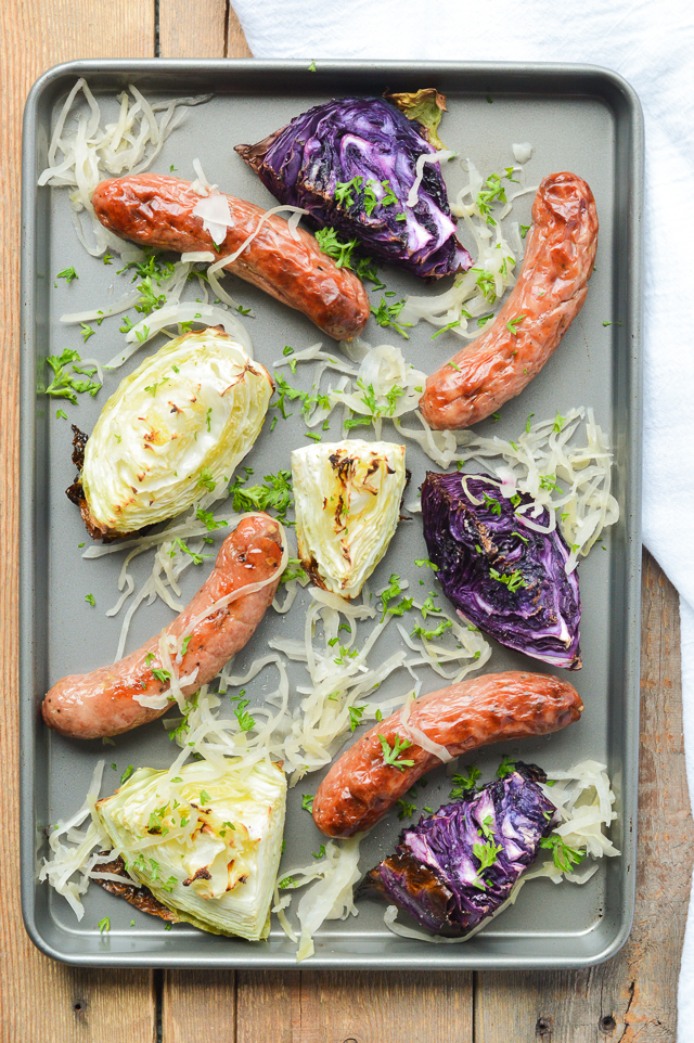 Sheet Pan Sausage and Cabbage with Sauerkraut