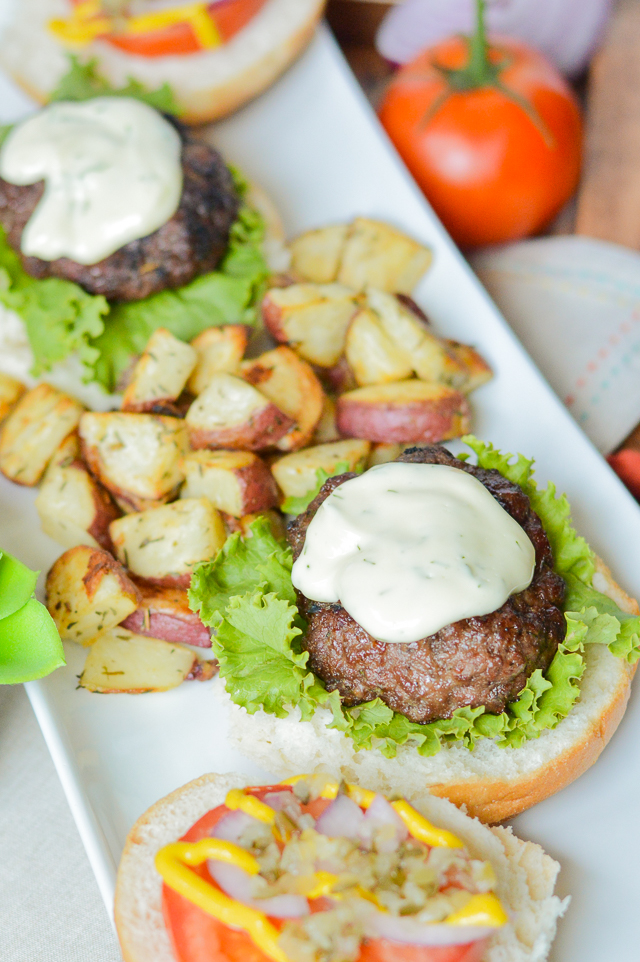 Beef Dill Burgers with Lemon Dill Mayo are the perfect Paleo and gluten-free barbecue food. Put your grill to use this Summer with this all-American burger!