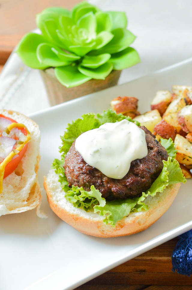 Beef Dill Burgers with Lemon Dill Mayo are the perfect Paleo and gluten-free barbecue food. Put your grill to use this Summer with this all-American burger!
