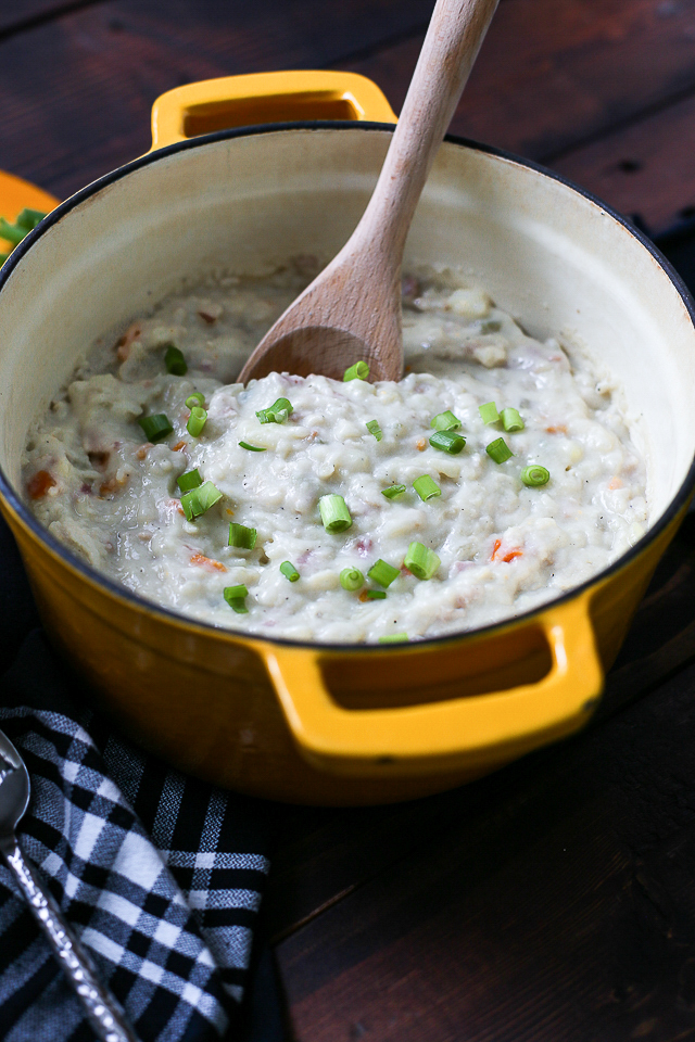 gluten free dairy free paleo baked potato soup with spoon