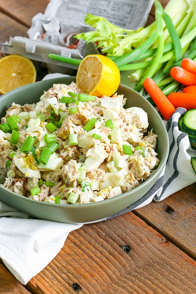 tuna egg potato salad in large bowl
